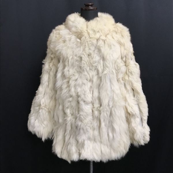 フォックスファーコート/アウター/毛皮/スタンドカラー【11号/レディースL/白系/white】フック留め/Coat/JumpercBH409