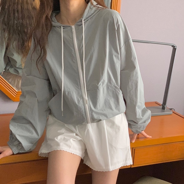 韓国ファッション かさかさ フード ジップアップ ウィンドブレーカー