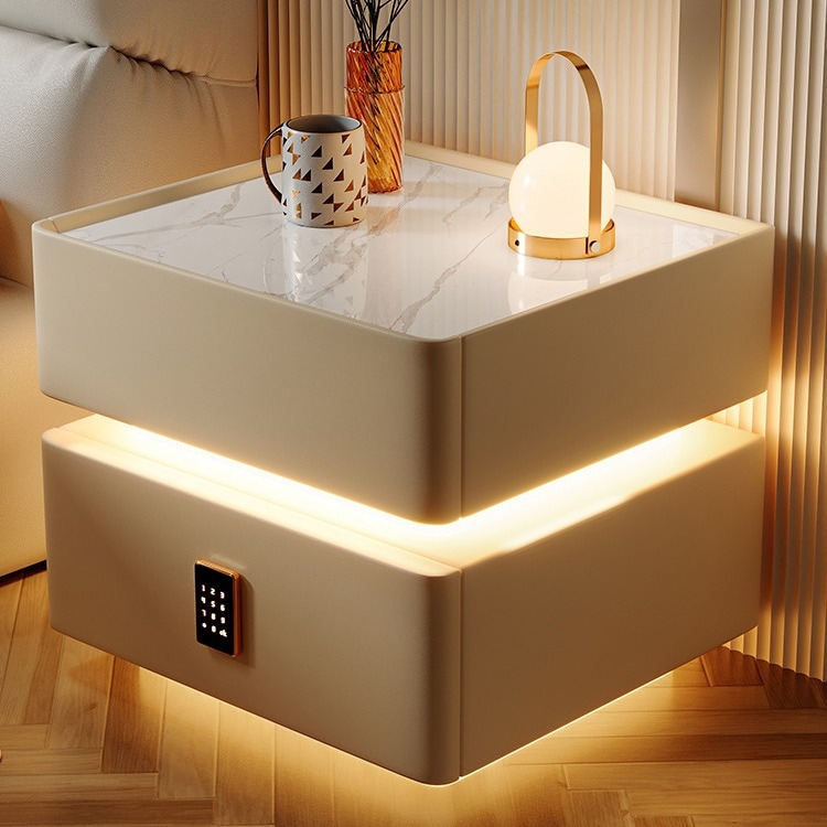 智能床头柜带灯网红2023新款卧室全实木密码锁床边收纳柜简约现代