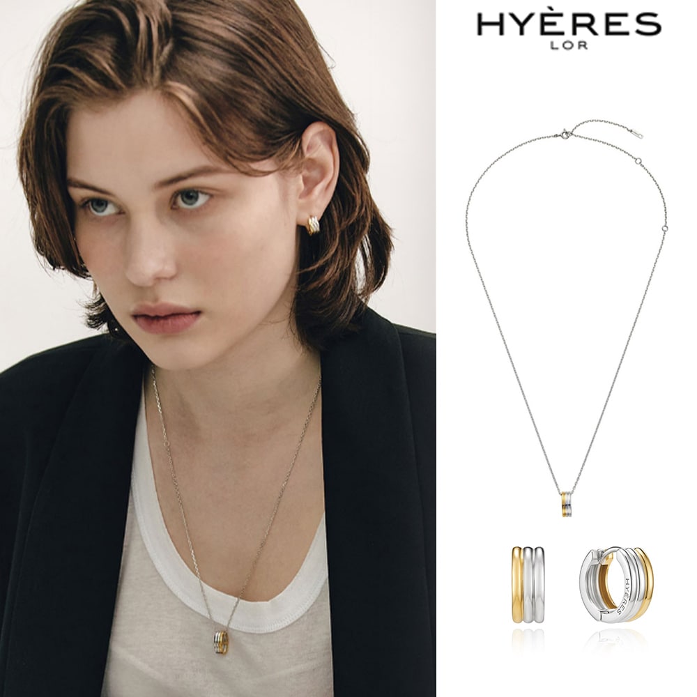 [HYERES LOR] [SET] Noailles Silver (C) Triple Round Earrings + Necklace Set