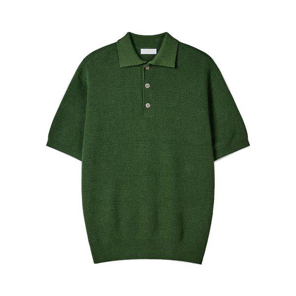 メンズベーシックリネンカラーネック半袖ニットTシャツ GN-KNH-Q015-グリーン