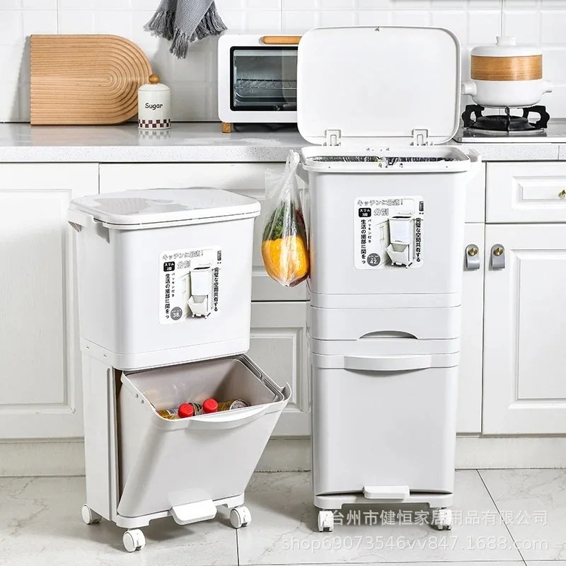 家庭用キッチンゴミ箱高見えクリエイティブ大容量三層プレスフィット乾湿両用分別生ゴミ箱蓋付き