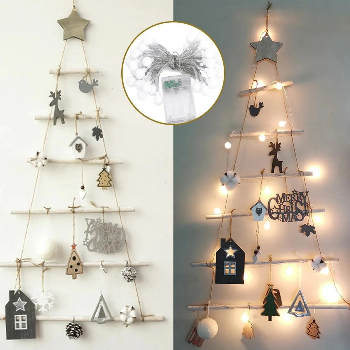 クリスマス壁掛けツリーウォールツリーLEDライトDIYクリエイティブ飾りインテリア設置簡単15点フルセット