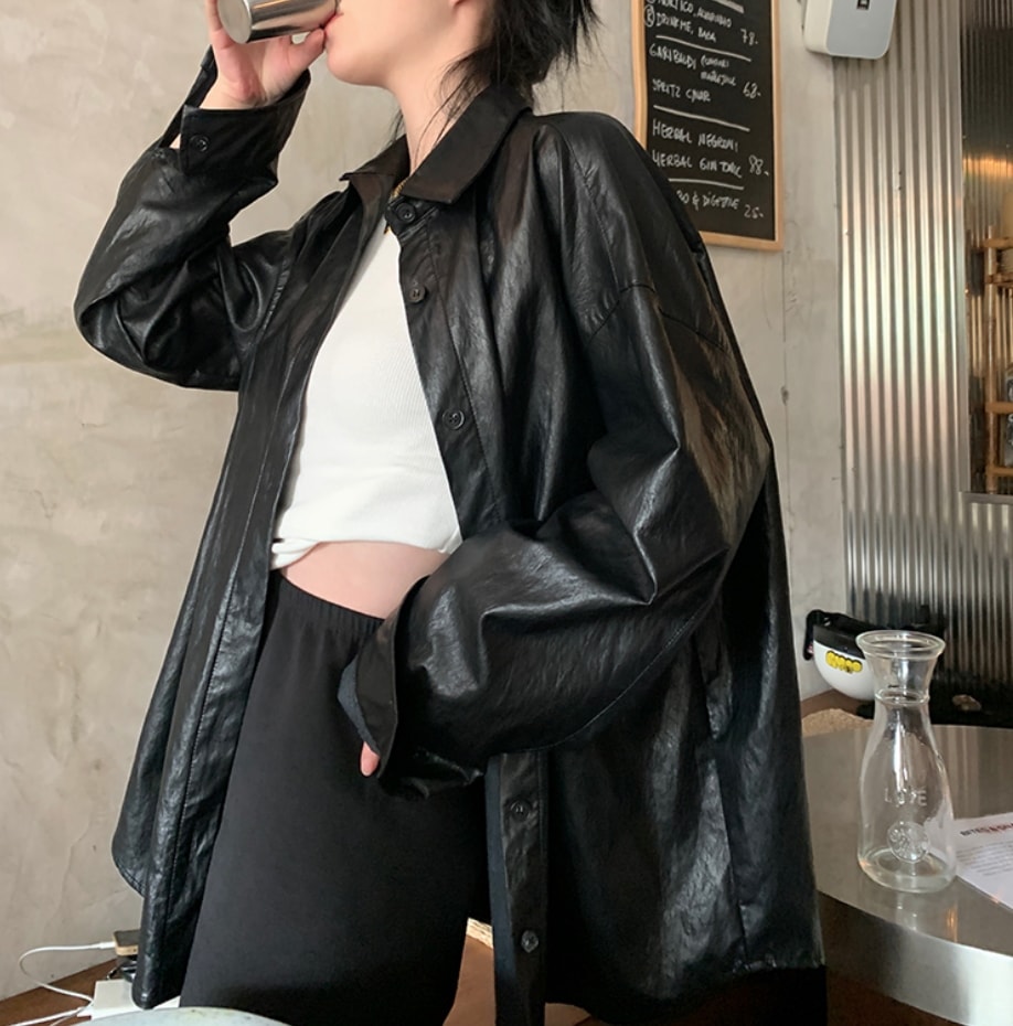 トップス デート シャツ ジャケット 上着 袖あり 長袖 春 秋 冬 10代 20代 レディース 個性的 ブラック S M こなれ感 エレガント クール モード系 ラフ ルーズ マニッシュ