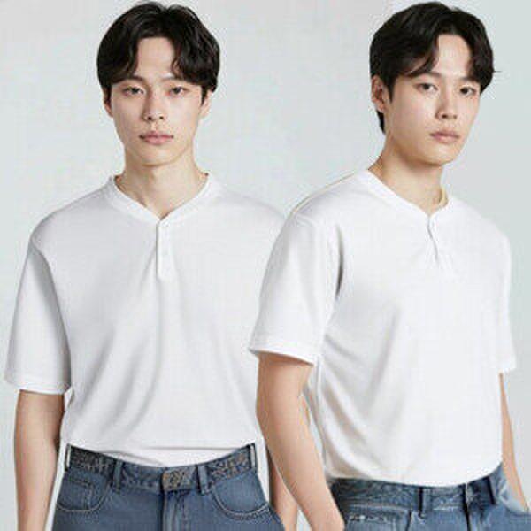メンズヘンリーネック夏半袖Tシャツ_GJA