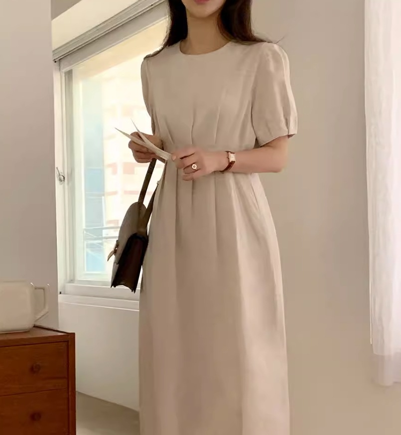 ワンピース デート モテアイテム フレアワンピース ロング丈 ボリュームスリーブ 半袖 コットン 大人可愛い きれいめ 上品 おしゃれ かっこいい 大人可愛い ラブリー キュート ガーリー クール