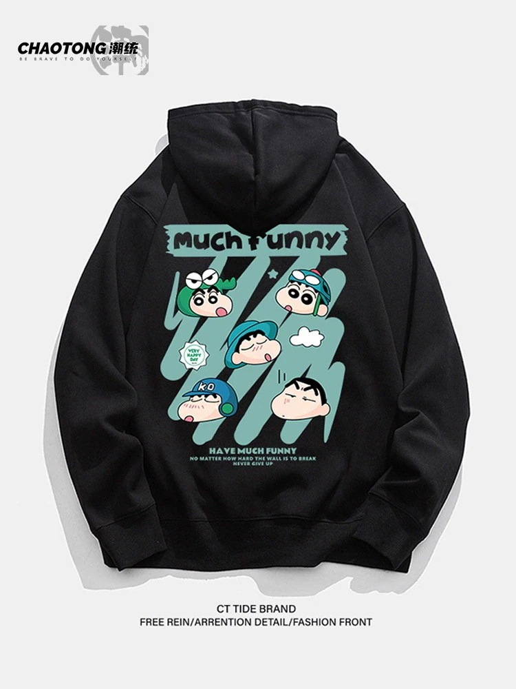 新しいクレヨンしんちゃん メンズ ルーズベルベットカップルジャケット フード付きスウェットシャツ