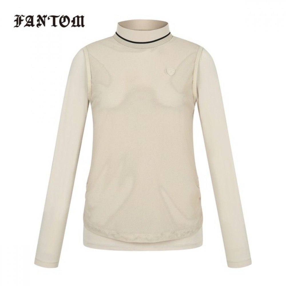 [Phantom] レディースメッシュレイヤードハーフネック長袖Tシャツ