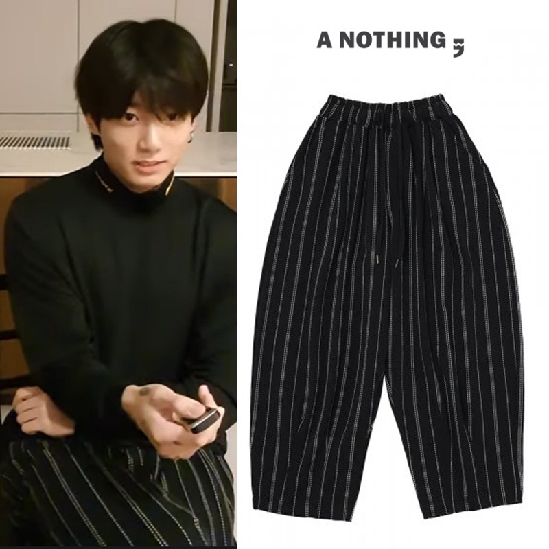 btsジョングク着用 DOTTED-STRIPE BALLOON SWEAT PANTS