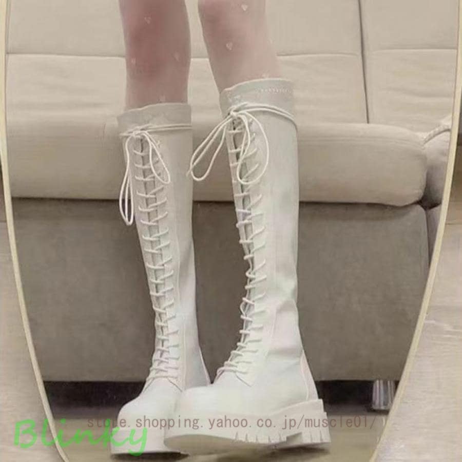 ロングブーツ レディース 歩きやすい ブーツ ヒールブーツ 5センチ ヒール 編み上げ ロング丈 白 黒 ヒール5cm ブーツ ローヒール 疲れない ロング 痛くない