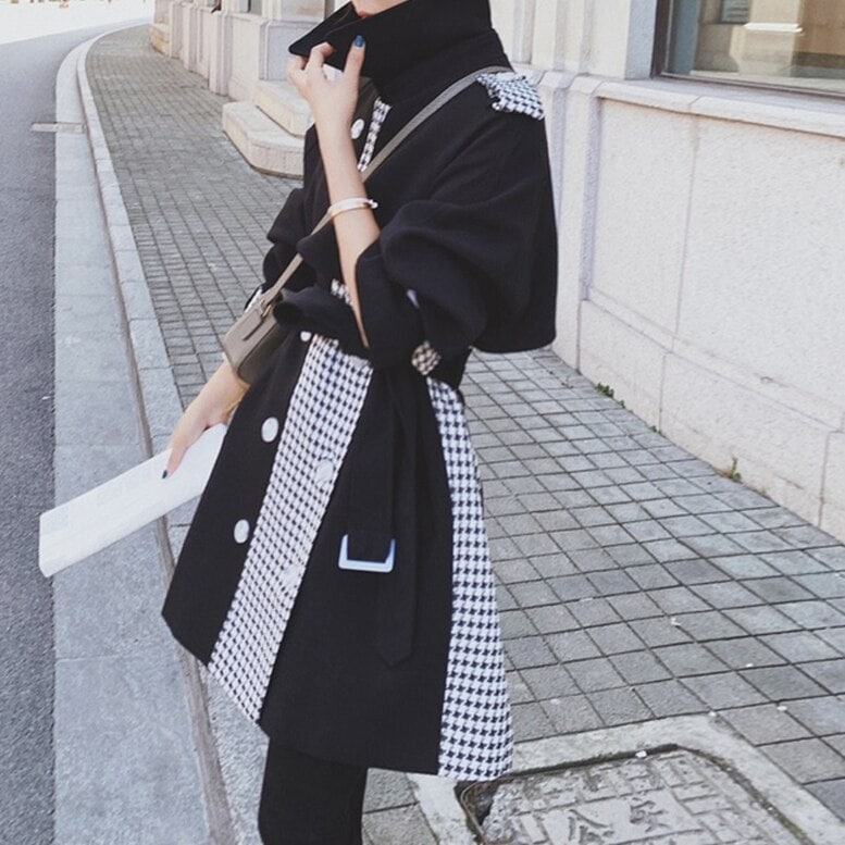 千鳥柄切替トレンチ ドッキングフレアトレンチコート アウター