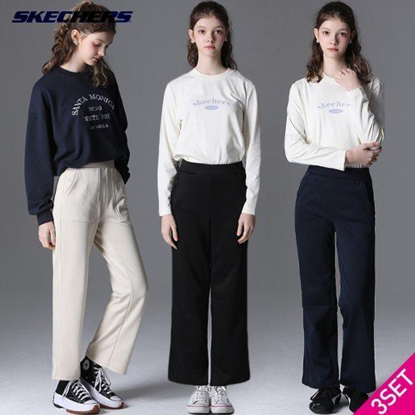 3SET [(SKECHERS)] 女性テーパードウーブン起毛パンツ3種セット