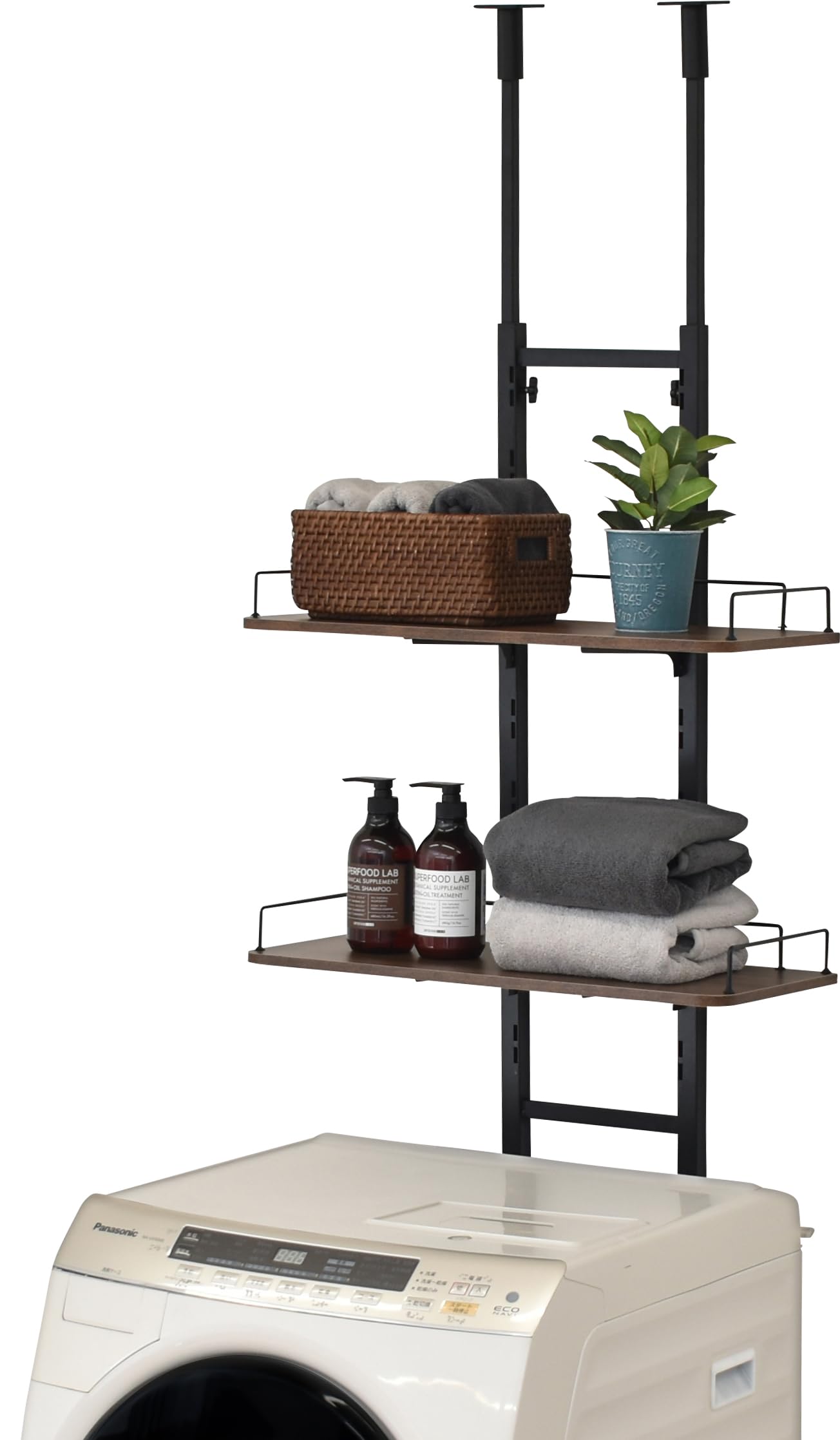 ekans(エカンズ) 棚付きランドリーラック LSH-T200BW 突っ張りタイプ (ブラック×ウォールナット)