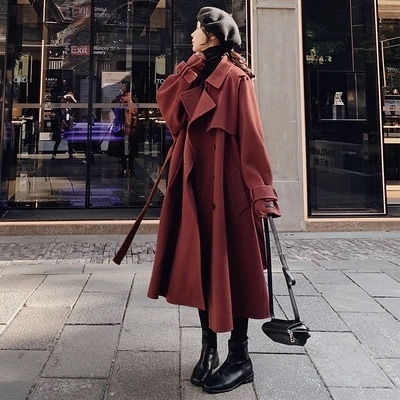 アウター コート トレンチコート ロング丈 袖あり 長袖 ラグランスリーブ 襟付き ノーカラー デザイン ボタン ダブルブレスト オーバーサイズ ビッグシルエット 美ライン ニュアンス ベルト