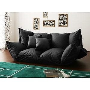 フロアマルチソファ レザータイプ 2人掛け 日本製 5ヵ所のリクライニング機能 クッション2個付き