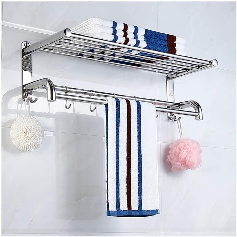 GHCXY バスルームハードウェア収納棚タオルレールステンレス鋼304タオルラック2レイヤーバスルームシェルフバスルームハードウェアペンダントタオルラックフローティングシェルフ,50Cm