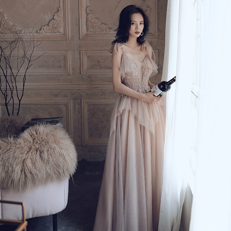 まとめ買い得ウェディングドレス ウエディングドレス カラードレス カクテルドレス ロングドレス パーティードレス 発表会 演奏会 イブニングドレス Vネック キャミソール 前撮り ビーズ チュール セ