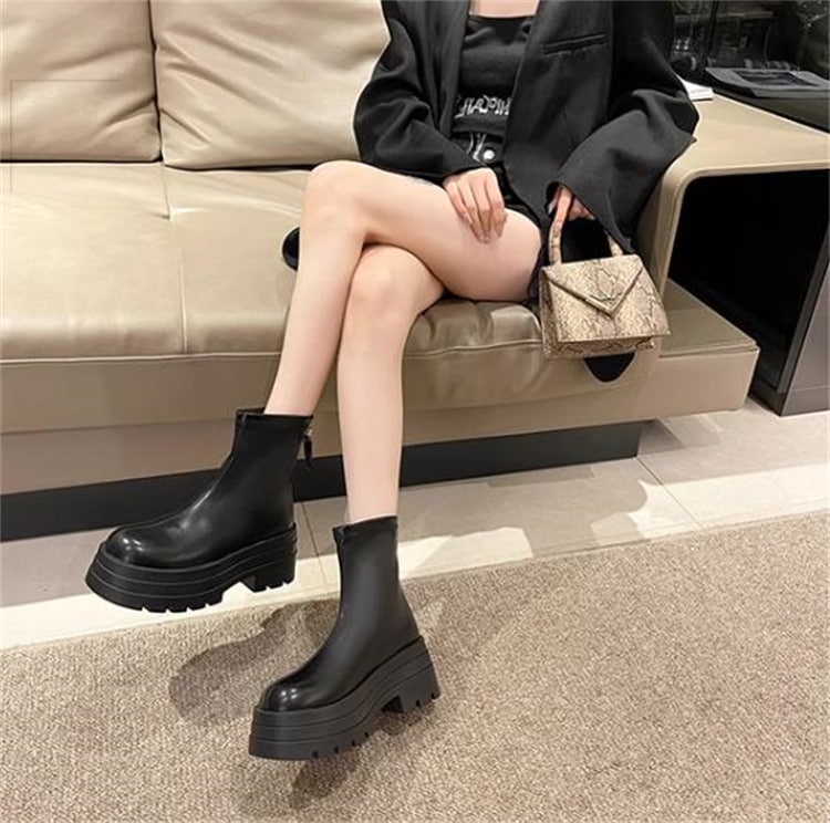 通勤する 弾力 ショートブーツ 短靴 シューズ あつぞこしゅーず 松ぼっくり 2023秋 厚底 トレンド 洗練された スリーブ 新作 マルティンス靴