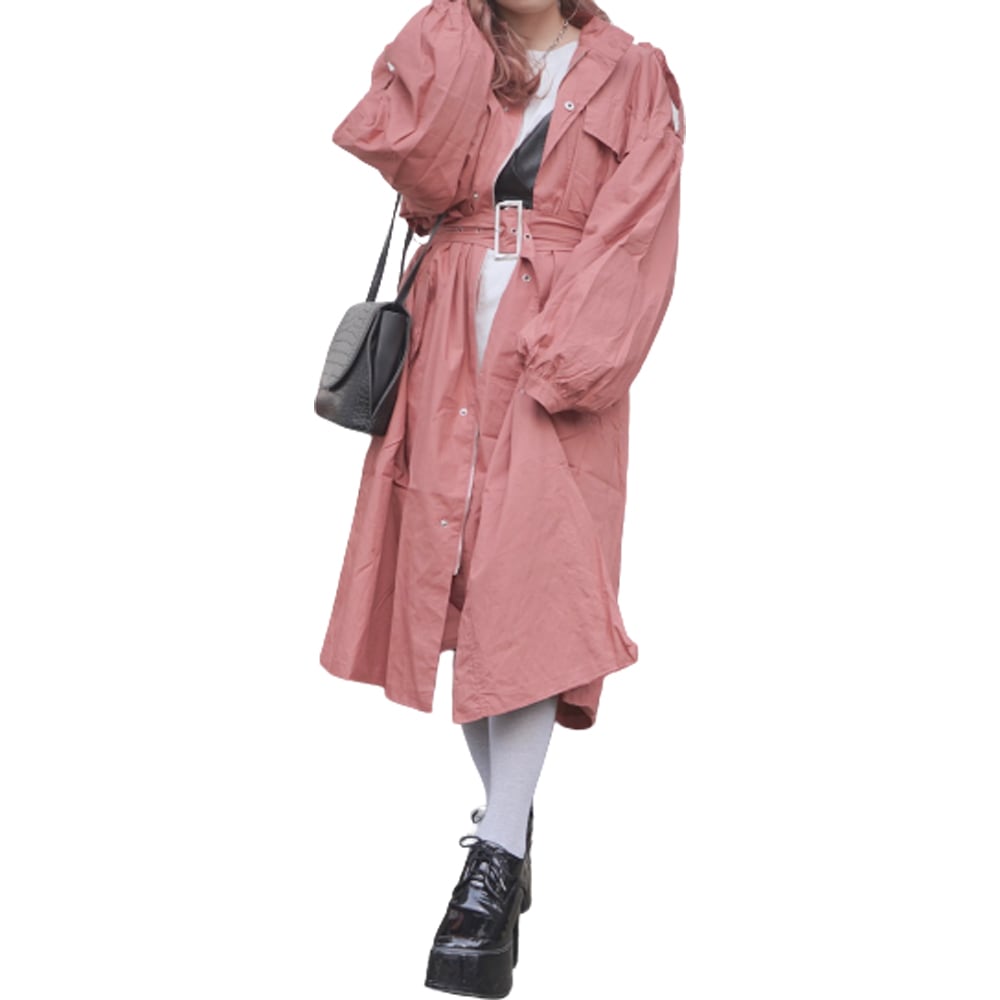 Balloon Sleeve Military Long Jacket Coat (pink)*with Belt A,D,G レディース アウター