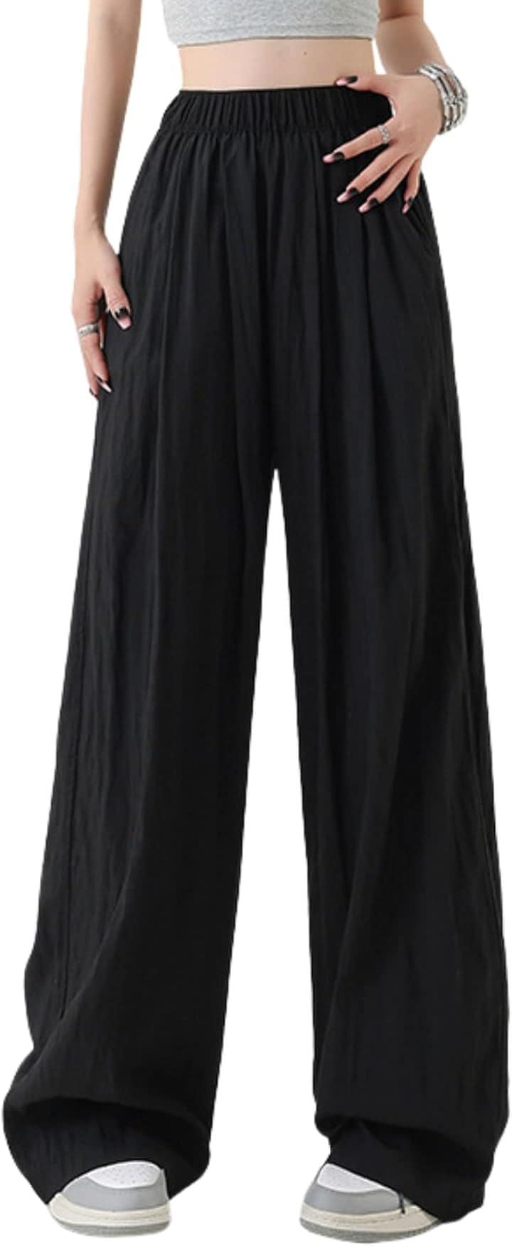 ワイドパンツ レディース ゆったり ハイウエスト 夏 カラーパンツ 大きいサイズ ショッキングピンク ルームウェア ポケット(ブラック, L)