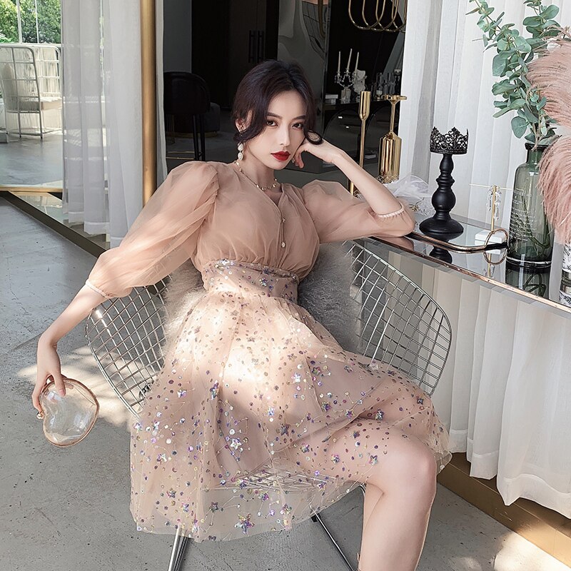 ワンピース ドレス フレア ミニ ショート ボリューム 切り替え チュール シフォン フリル スパンコール かわいい キュート 星柄 パーティー 双子 お揃い XL 2XL 3XL 大きい 9,706円