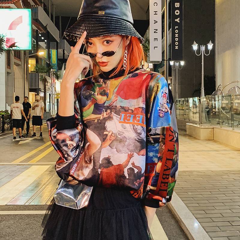 レディース ストリート スエード 長袖 トップス 人気 通販 個性的 袖あり 長袖 ハイネック ワイド カジュアル おしゃれ かっこいい ボーイッシュ クール 柄 秋 冬 10代 20代 学生