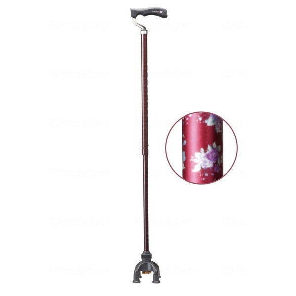 ユーバ産業 四点前後可動固定式 2ウェイステッキ ローズ 赤 TW-0128 非課税 メーカー直送