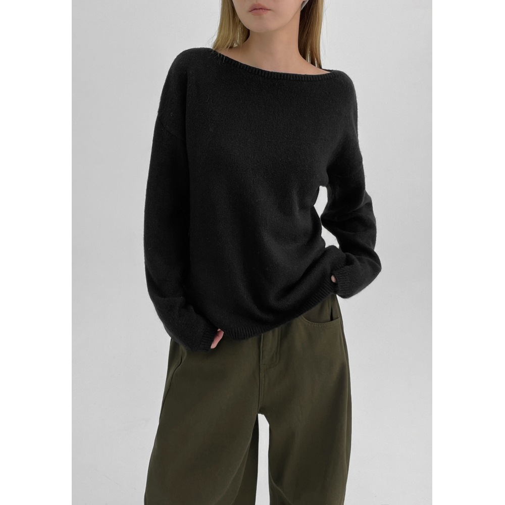 BLACK UP [MADE] ヤードレールーズフィットボートネックニット