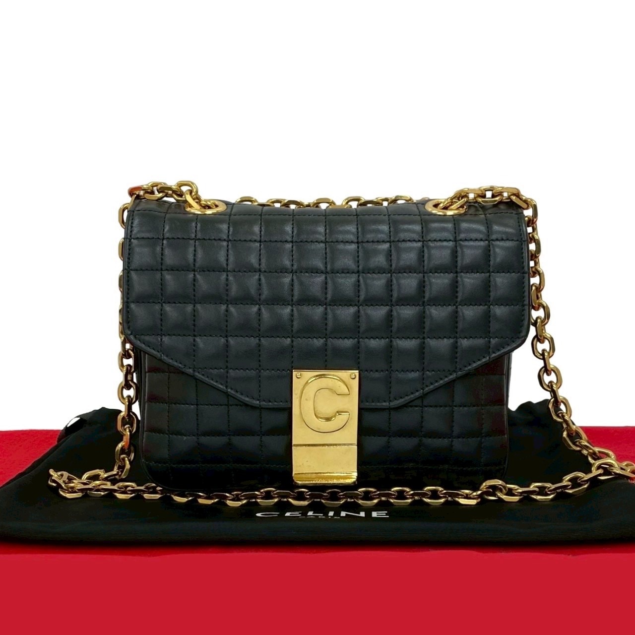 C セー スモール キルテッドショルダーバッグ レザー ブラック 30012