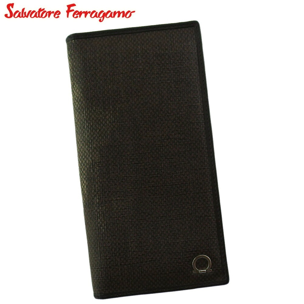 長財布 ファスナー付き 財布 ガンチーニ メンズ ブラウン シルバー 中古