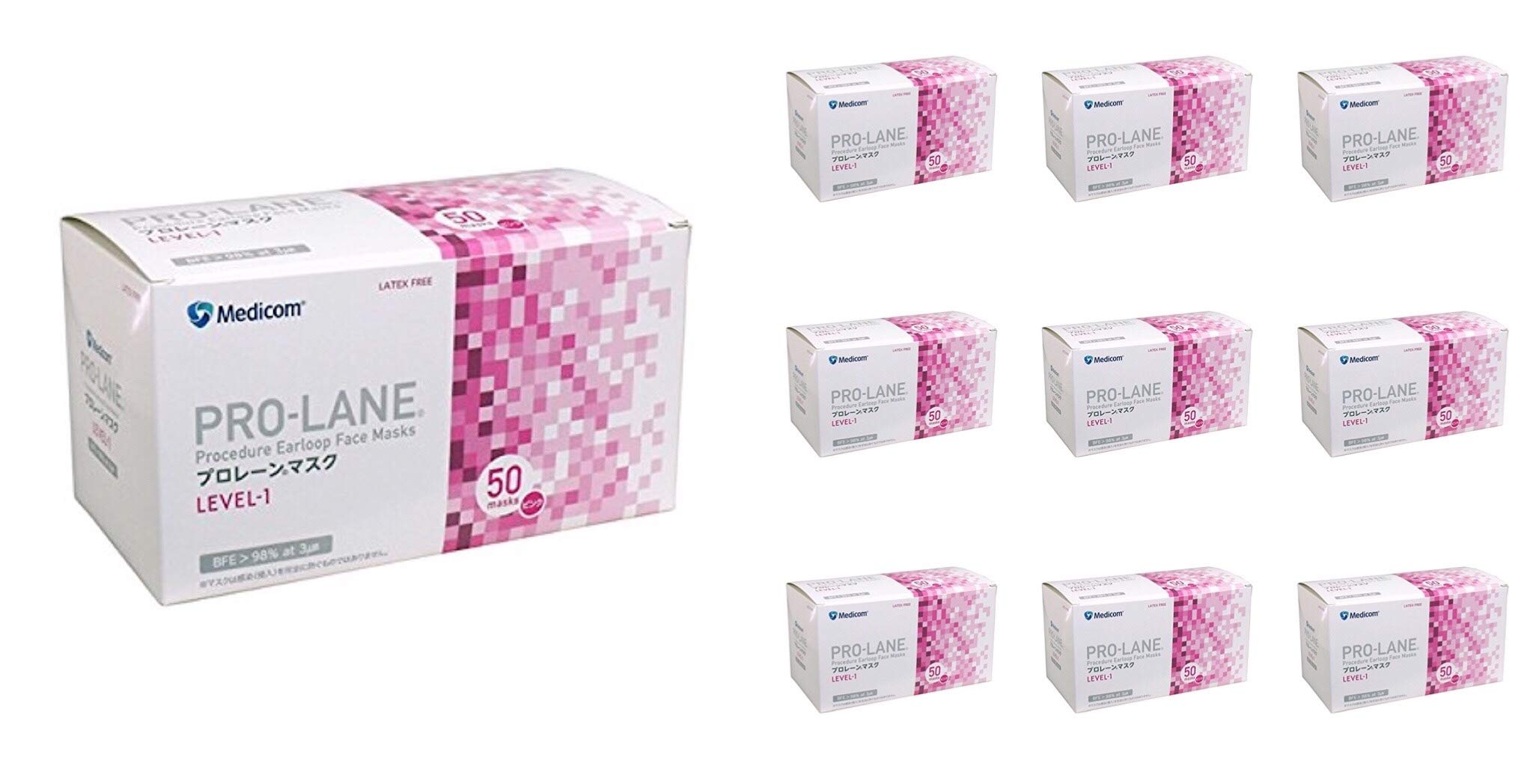 使い捨てマスク【メディコム　プロレーンマスクピンク】500枚（50枚入Ｘ10箱） 5,414円