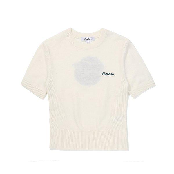 [Malbon公式] 女性モックネック ハーフスリーブニット OFF WHITE (WOMAN)