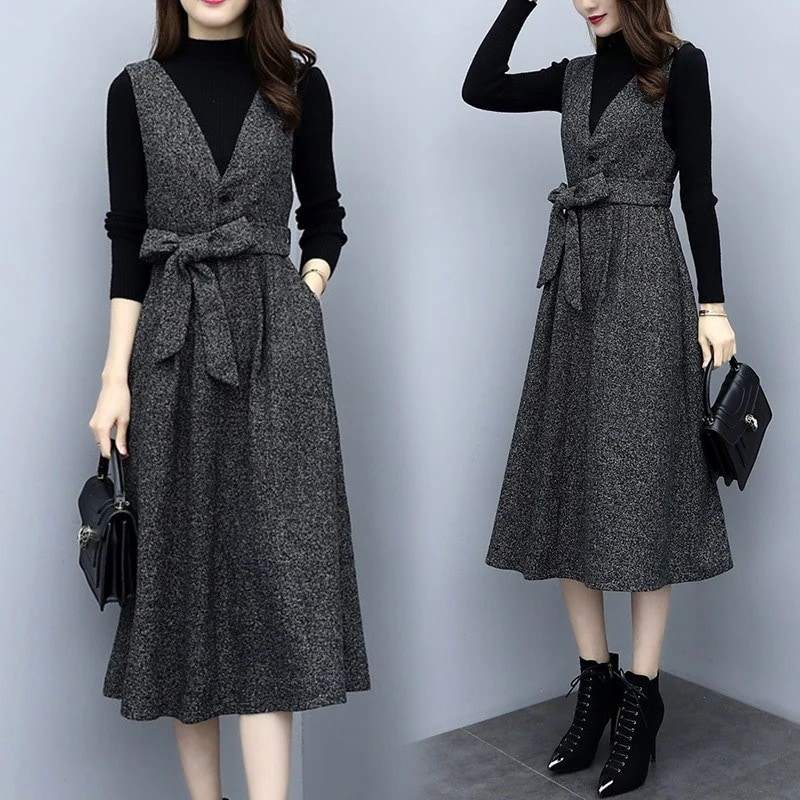 セットアップ ワンピース レディース 2点セット シャンパースカート 膝丈 ミモレ丈 トップ