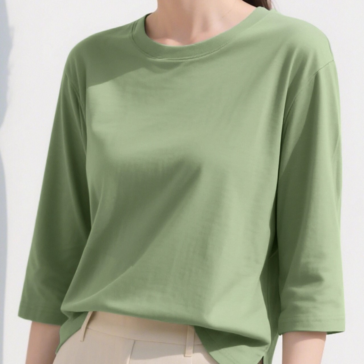 レディース トップス プルオーバー Tシャツ 7分袖 ドロップショルダー ラウンドネック 襟なし ノーカラー シンプル カジュアル 上品 おしゃれ こなれ感 ベーシック 無地 春 夏 秋 ママ 学生 5,442円