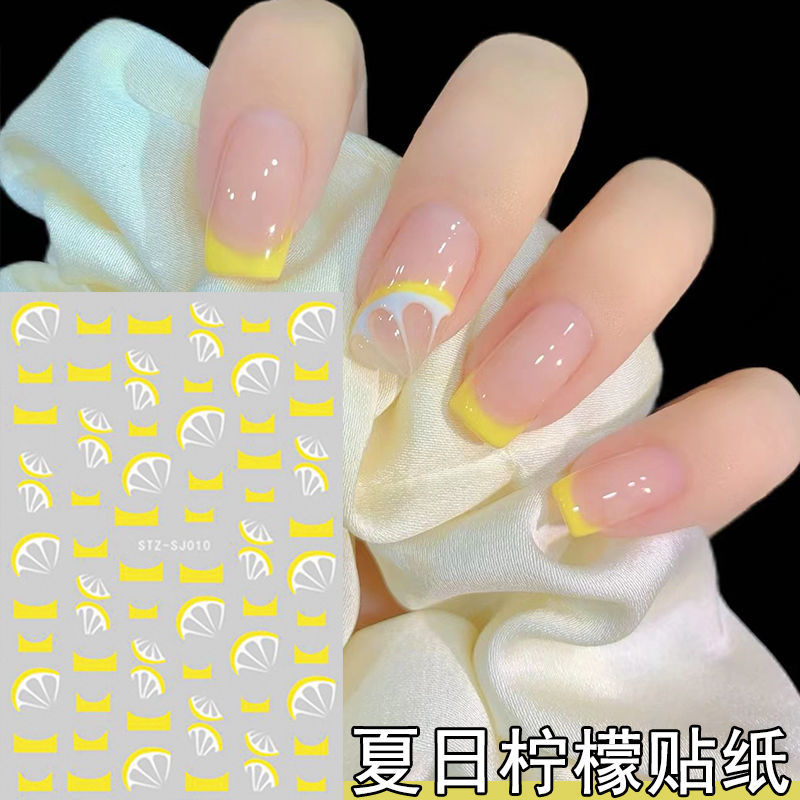 メガ割デコパーツの果物レモンネイルステッカー3D清涼レモン小清新シンプル防水長持ちネイルステッカー