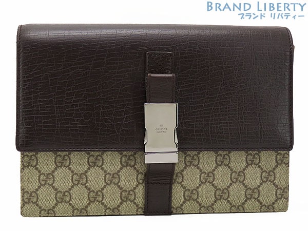 美品グッチGGスプリームセカンドバッグクラッチバッグポーチベージュダークブラウンPVCレザー131213