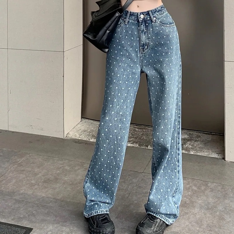 パンツ デニム デニムパンツ レディース フルレングス ストレート ハイウエスト ウォッシュ ブルーデニム 大人可愛い きれいめ シンプル カジュアル おしゃれ レトロ こなれ感 ラフ メンズライク