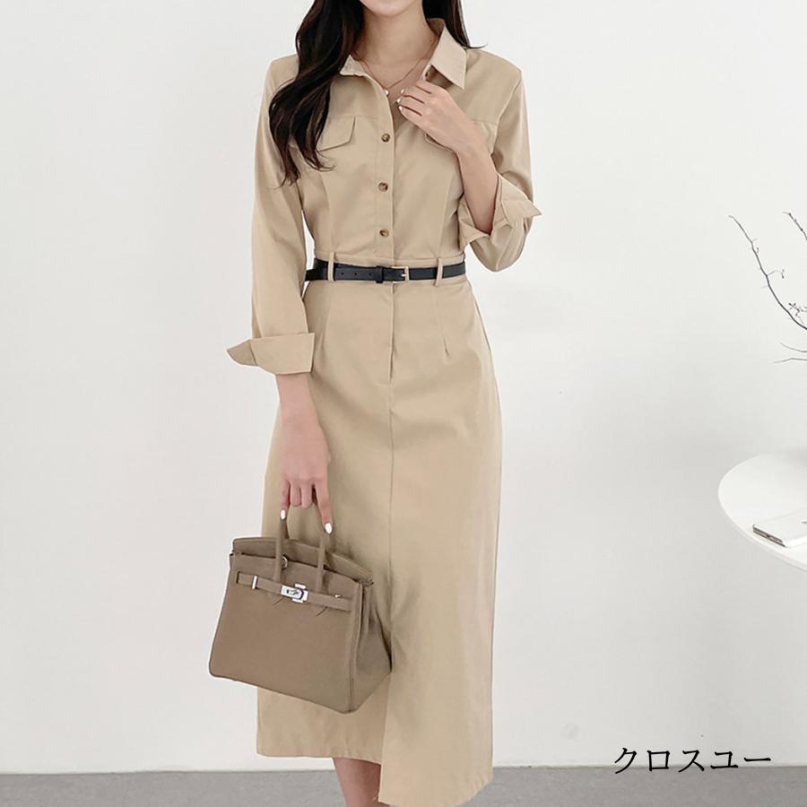 ワンピース レディース 長袖 きれいめ 秋 カジュアル シンプル おしゃれ タック スリット タイト 春 黒