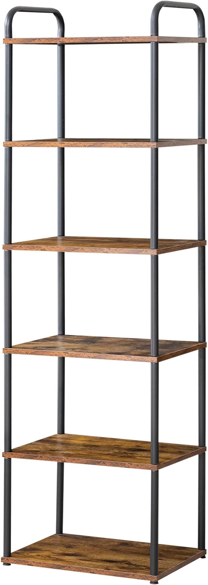 キッチンラック おしゃれ オープンシェルフ 本棚 隙間 キッチン収納 スリム ディスプレイ 食器棚 隙間収納 木目 組立簡単( B古木色, 幅40x6段)