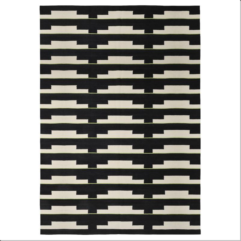 STOCKHOLM 2025 ストックホルム 2025 ラグ 平織り - ブラック/ホワイト/ライトグリーン 手織り 240x350 cm