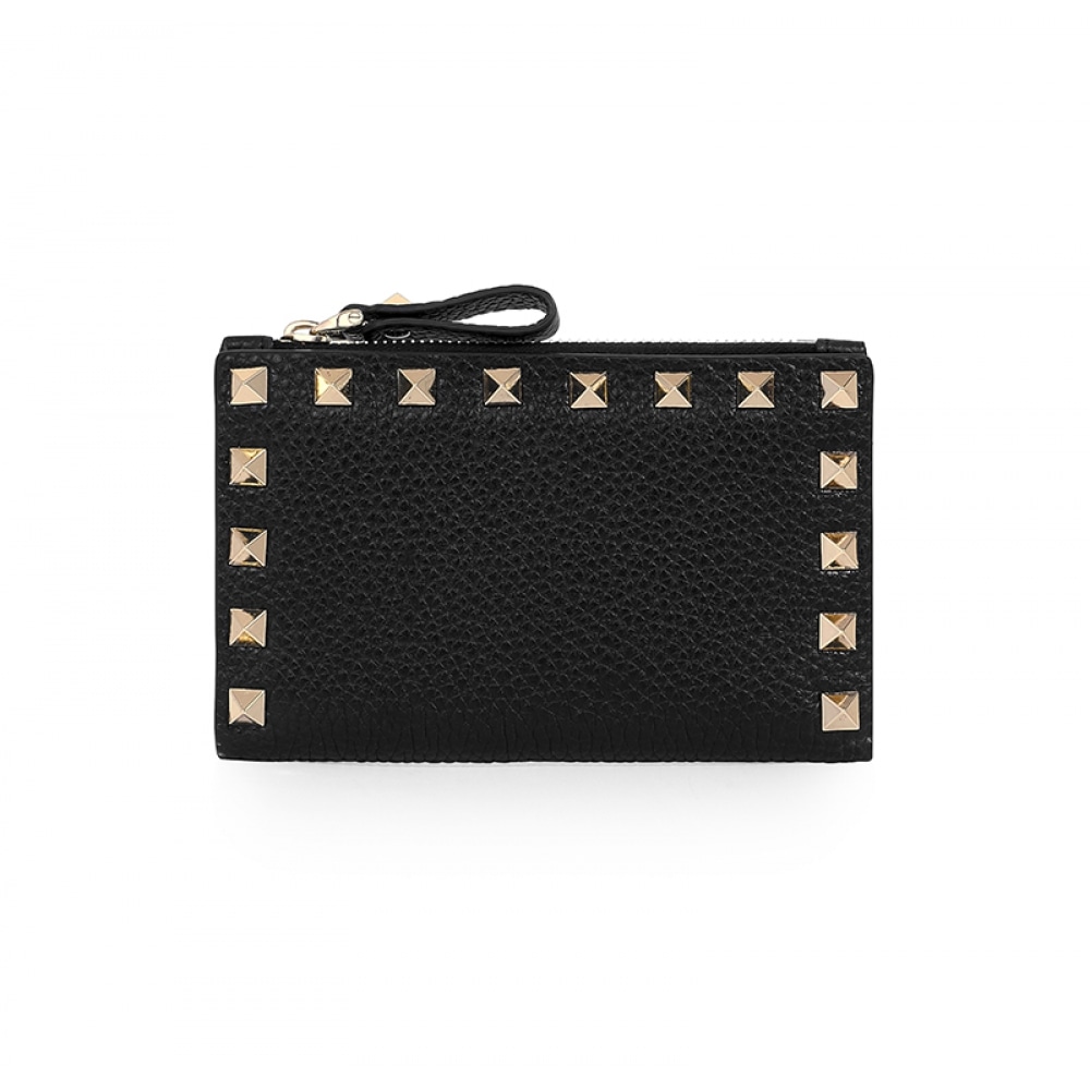 Valentino 6W2P0605 VSH 0NO (P0605 VSH 0NO) ロックスタッズジッパーカードホルダー