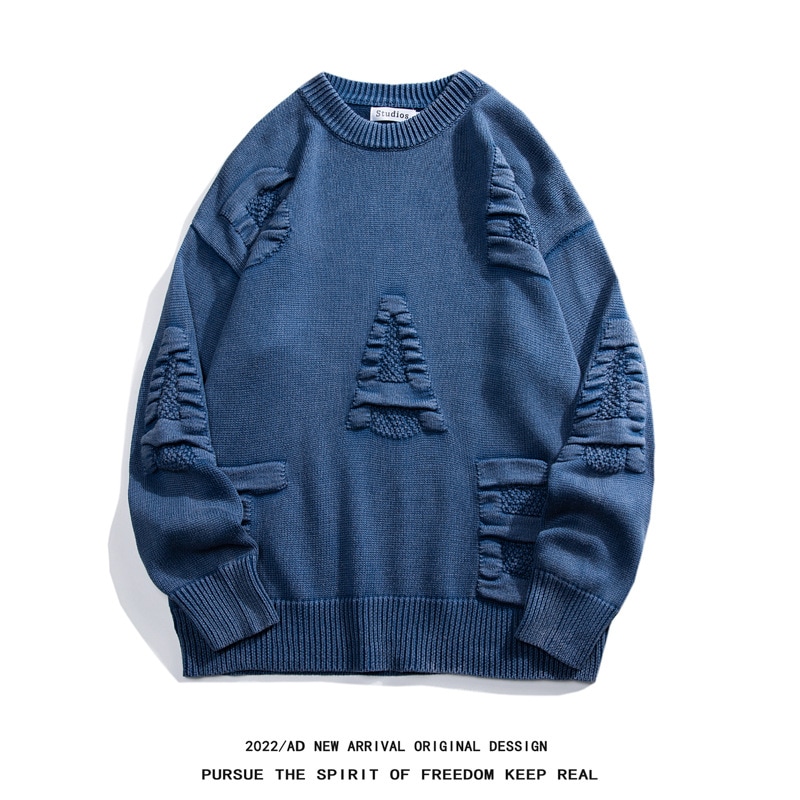 11 男性のための丸い首のセーター秋のトレンディなブランド3次元のレタールーズニットセーターins日本語トレンディなレイジースタイルジャケット