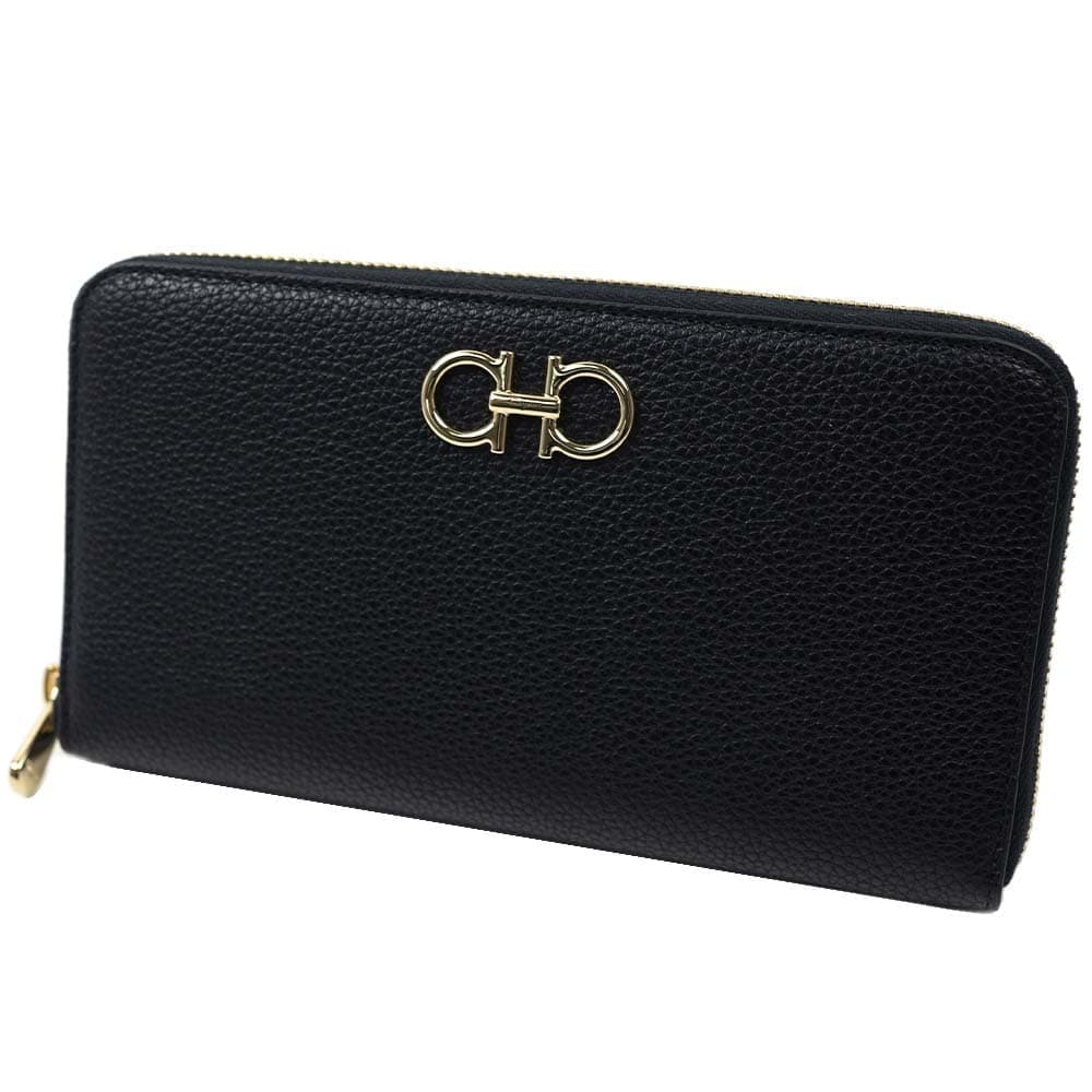 フェラガモ 長財布 ラウンドファスナー ガンチーニ レディース ブラック Ferragamo 220405 758661 220405-758661