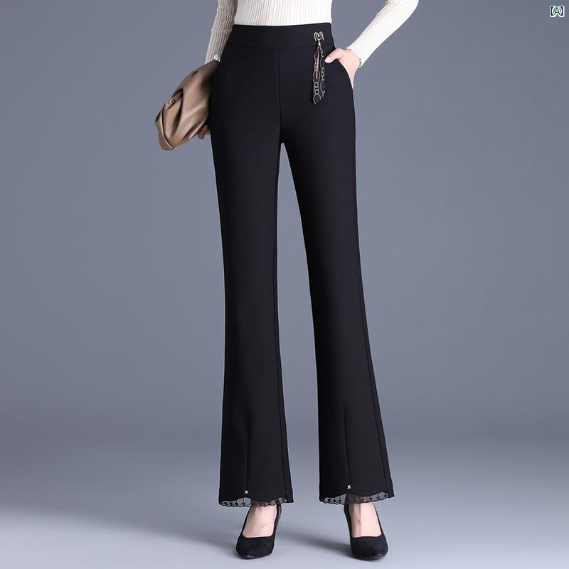 レディース　ファッション　オシャレ　シンプル ベルボトムパンツ 春秋 ファッション ハイウエスト ブラック ブーツ カット パンツ カジュアル ストレート レッグ スーツ