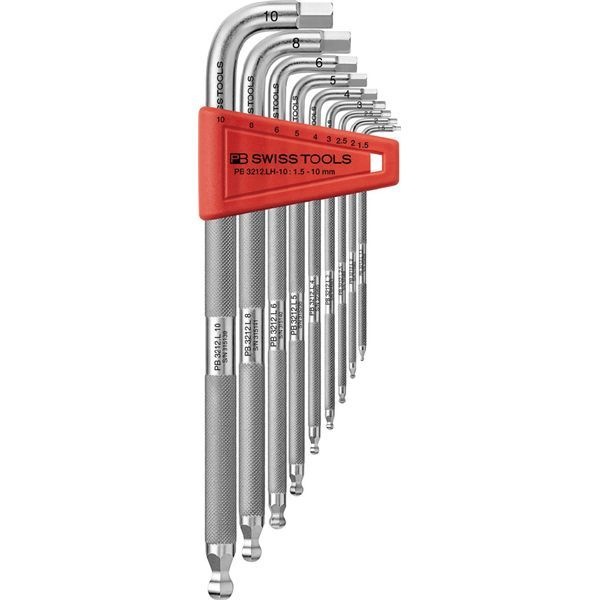 PB SWISS TOOLS ピービースイスツールズ 9本組 ローレット入 ボール付ロング六角レンチセット 紙箱仕様 3212.LH-10CBB