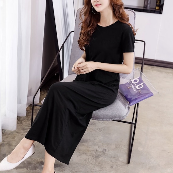 【取寄：納期2週間】ワンピース ロングワンピ レディース ロング丈 大きいサイズ プルオーバー 半袖 Tシャツワンピ ゆったりストレッチ ワンピース ロングワンピ レディース ロング丈 大きいサイズ