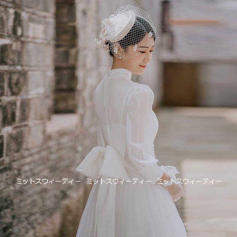 韓国ファッションロングドレス ウェディングドレス 白 Aラインドレス 前撮りドレス 披露宴 花嫁 リゾート ウエディングドレス 後撮り 結婚式 二次会 フォトウエディング 長袖