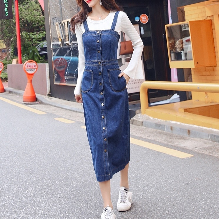 デニム ジャンパースカート レトロ ワンピース 膝丈 前あき ボタン こなれ感 ガーリー カジュアル 袖なし キャミソール かわいい 大人可愛い おしゃれ フェミニン 大人女子 ラブリー 個性的 存在