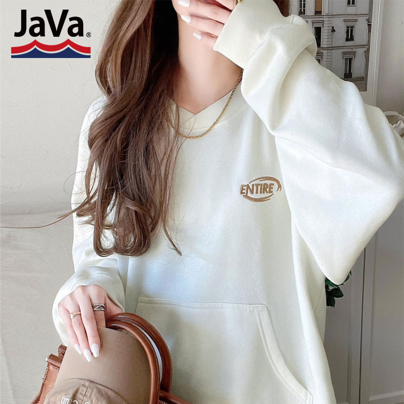 javaジャバコラボ トップス スウェット レディース ワンポイント 胸 刺繍 裏毛 ラグラン プルオーバー マフポケット ゆったり オーバーサイズ ビッグシルエット ロングシーズン レイヤードコーデ 4,750円