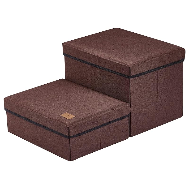 ドッグステップ 犬 ペット用階段 2段 奥行大幅に広く改善 ペット ステップ 耐荷重30KG 折り畳収納 ヘルニア 小型犬 老犬介護 ケガ防止 滑り止め (２段-ダークブラウン)